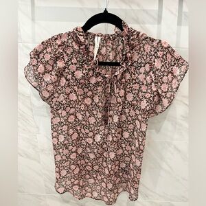 Anthropologie Pink and Black Floral Blouse
